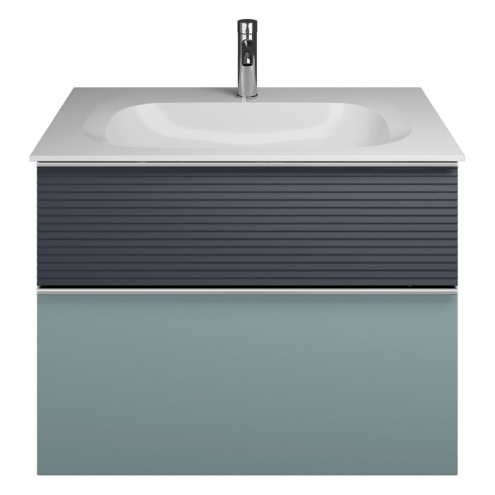 burgbad Fiumo Mineralguss-Waschtisch mit Unterschrank 82 cm, mit Griff G0146, oben mit Plissée-Struktur