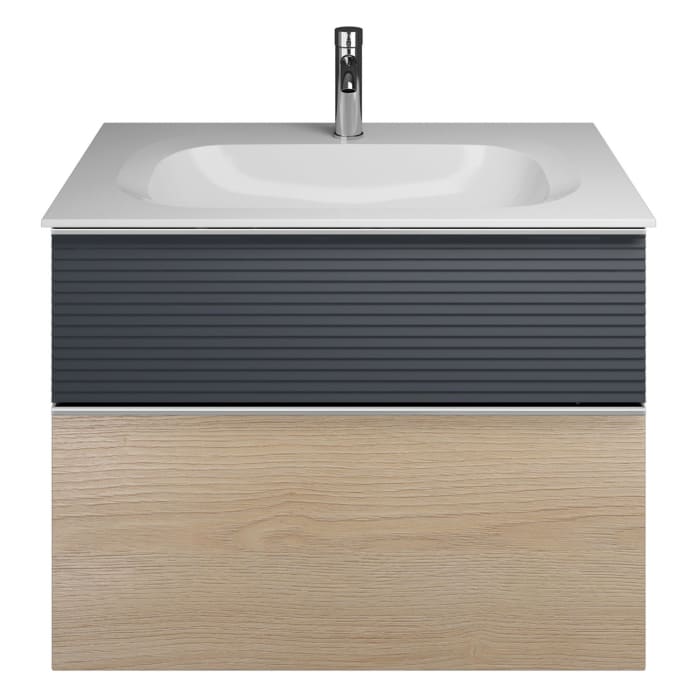 burgbad Fiumo Mineralguss-Waschtisch mit Unterschrank 82 cm, mit Griff G0146, oben mit Plissée-Struktur