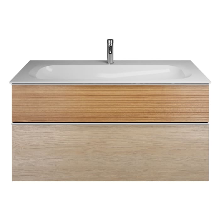 burgbad Fiumo Mineralguss-Waschtisch mit Unterschrank 122 cm, mit 1 Hahnloch, mit Griff G0146, oben mit Plissée-Struktur