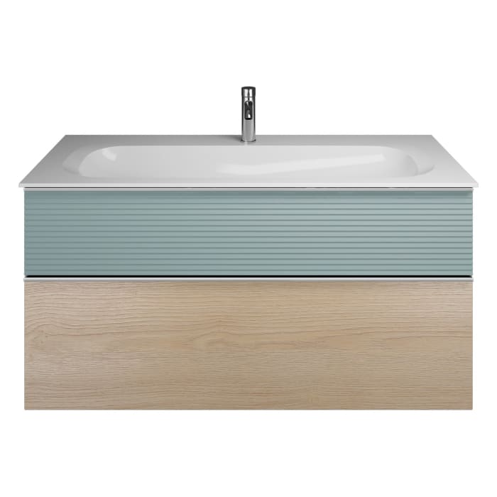 burgbad Fiumo Mineralguss-Waschtisch mit Unterschrank 122 cm, mit 1 Hahnloch, mit Griff G0146, oben mit Plissée-Struktur