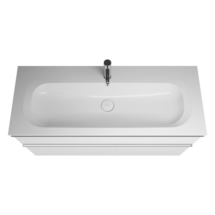 burgbad Fiumo Mineralguss-Waschtisch mit Unterschrank 122 cm, mit 1 Hahnloch, mit Griff G0146, oben mit Plissée-Struktur