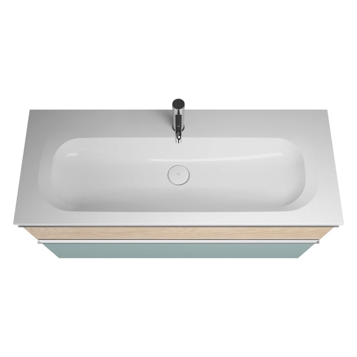 burgbad Fiumo Mineralguss-Waschtisch mit Unterschrank 122 cm, mit 1 Hahnloch, mit Griff G0146, oben mit Plissée-Struktur