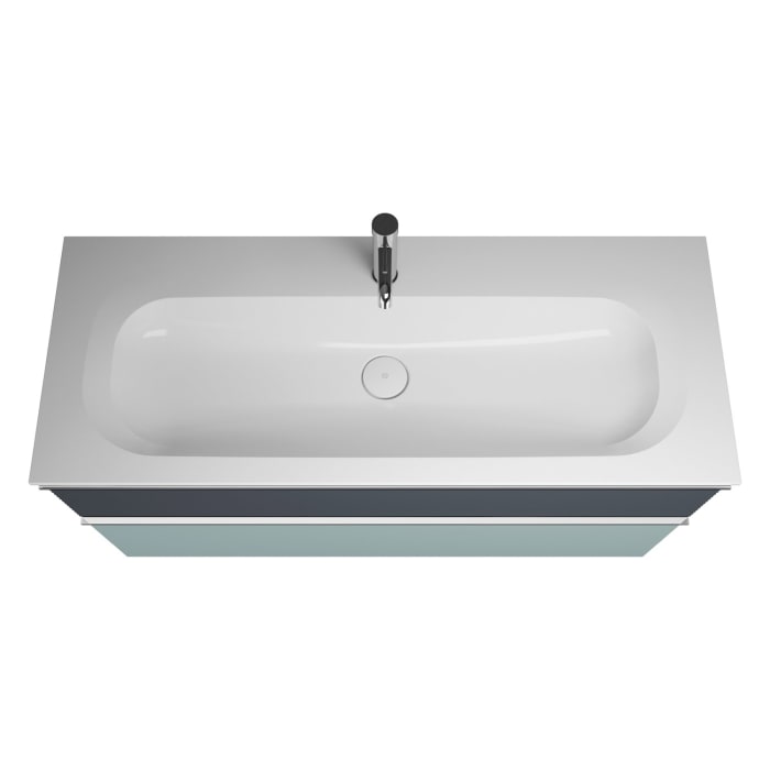 burgbad Fiumo Mineralguss-Waschtisch mit Unterschrank 122 cm, mit 1 Hahnloch, mit Griff G0146, oben mit Plissée-Struktur