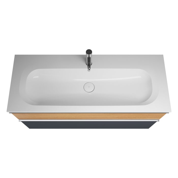 burgbad Fiumo Mineralguss-Waschtisch mit Unterschrank 122 cm, mit 1 Hahnloch, mit Griff G0146, oben mit Plissée-Struktur