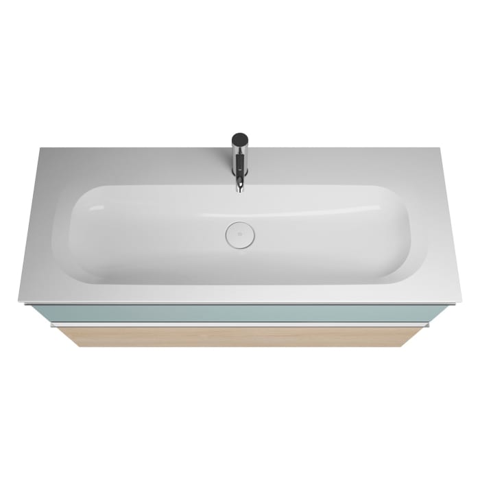 burgbad Fiumo Mineralguss-Waschtisch mit Unterschrank 122 cm, mit 1 Hahnloch, mit Griff G0146, oben mit Plissée-Struktur