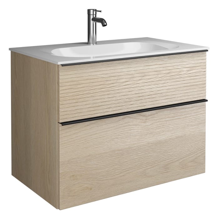 burgbad Fiumo Mineralguss-Waschtisch mit Unterschrank 82 cm, mit Griff G0200, oben mit Plissée-Struktur