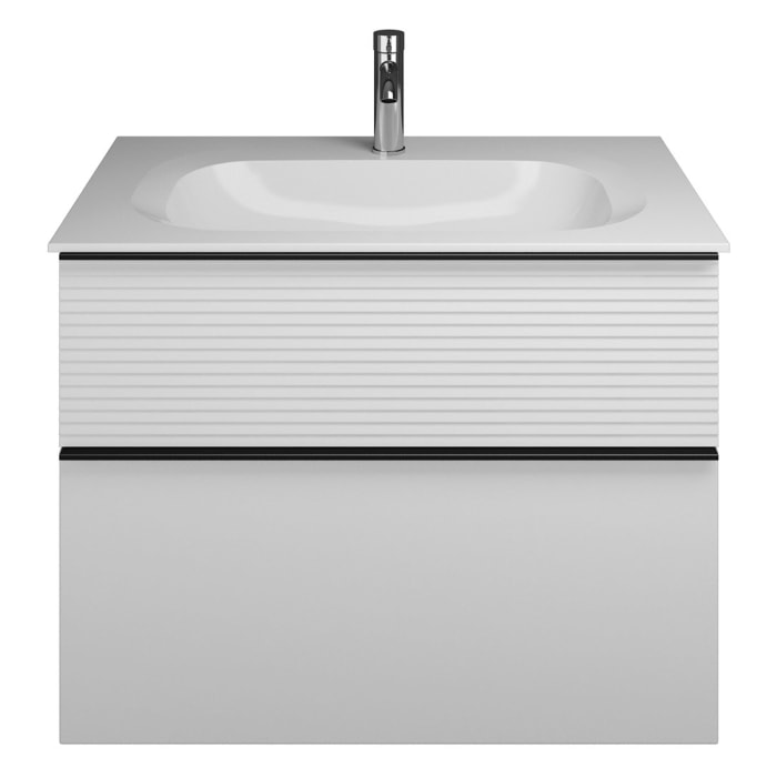 burgbad Fiumo Mineralguss-Waschtisch mit Unterschrank 82 cm, mit Griff G0200, oben mit Plissée-Struktur