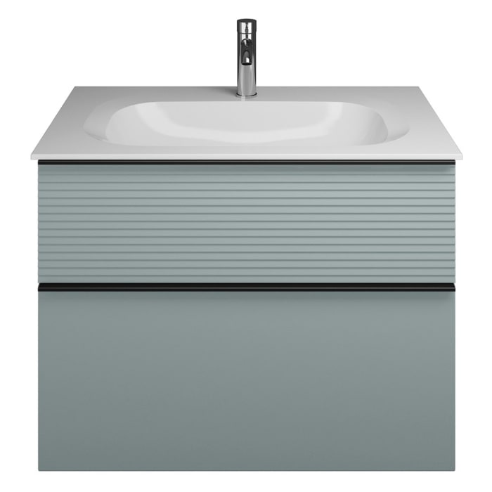 burgbad Fiumo Mineralguss-Waschtisch mit Unterschrank 82 cm, mit Griff G0200, oben mit Plissée-Struktur