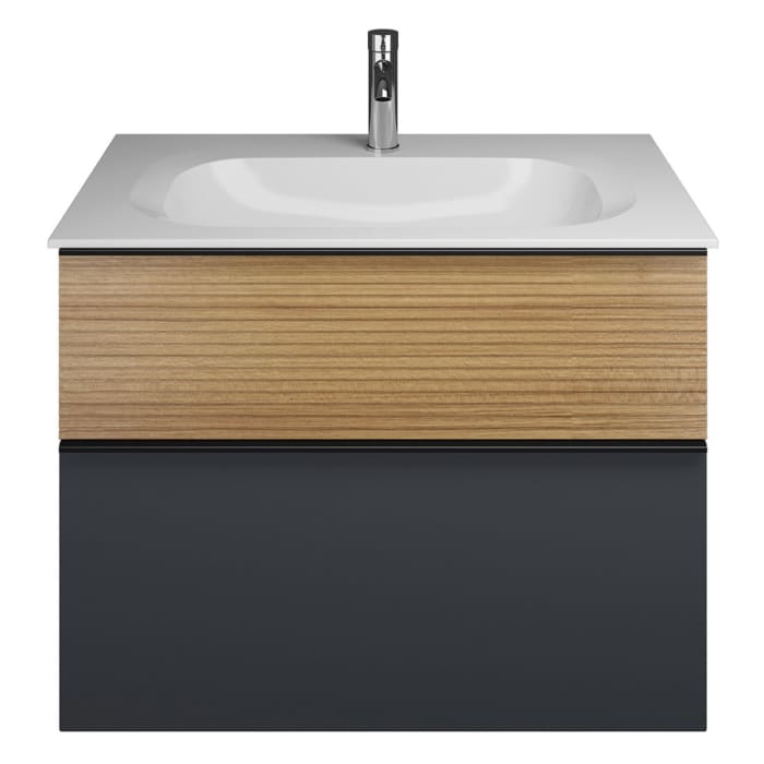 burgbad Fiumo Mineralguss-Waschtisch mit Unterschrank 82 cm, mit Griff G0200, oben mit Plissée-Struktur