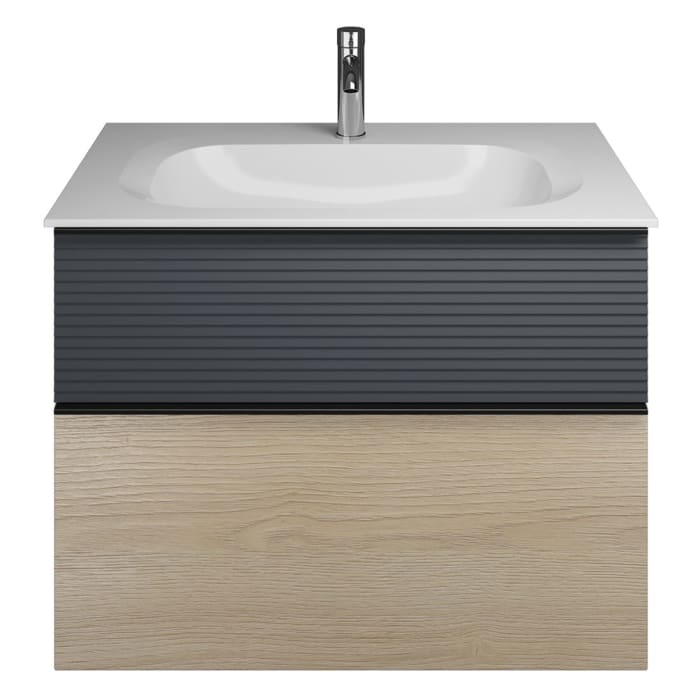 burgbad Fiumo Mineralguss-Waschtisch mit Unterschrank 82 cm, mit Griff G0200, oben mit Plissée-Struktur