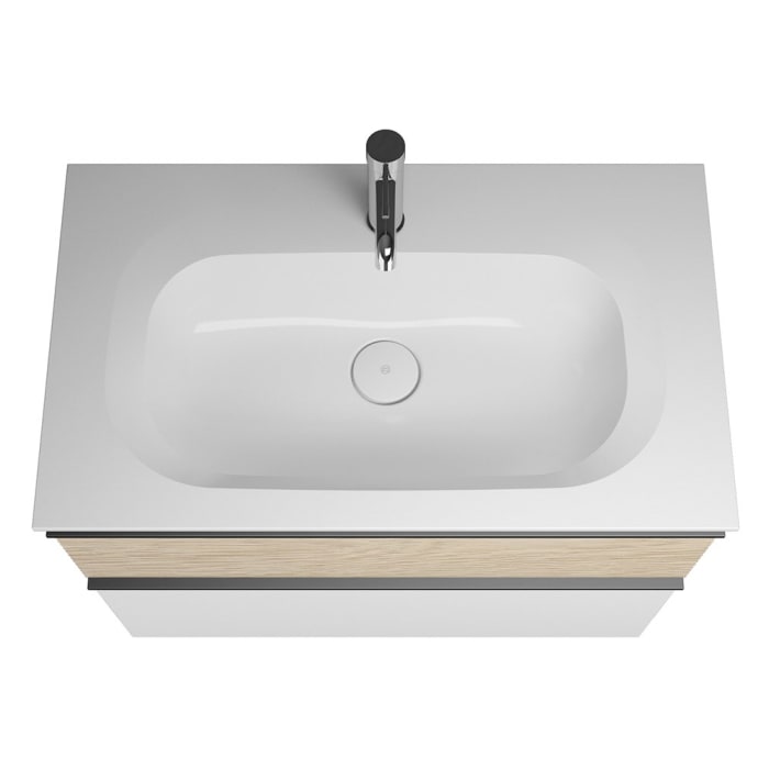 burgbad Fiumo Mineralguss-Waschtisch mit Unterschrank 82 cm, mit Griff G0200, oben mit Plissée-Struktur