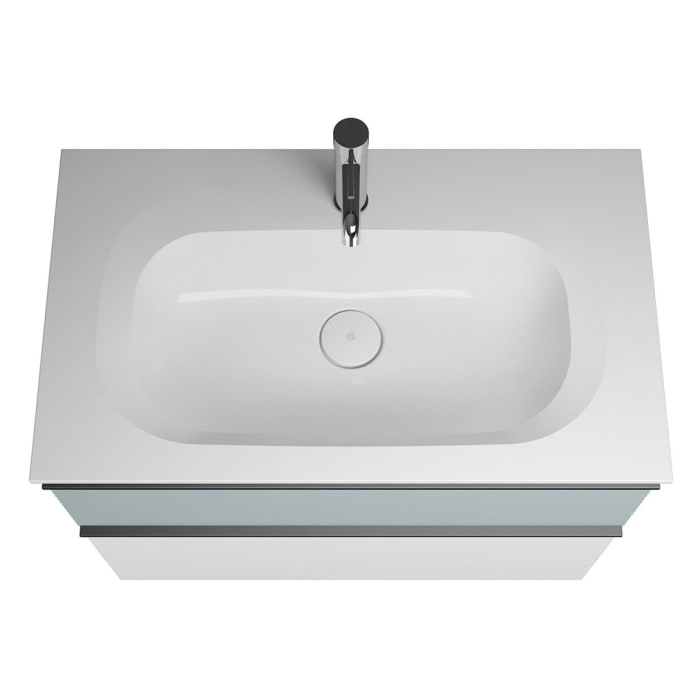 burgbad Fiumo Mineralguss-Waschtisch mit Unterschrank 82 cm, mit Griff G0200, oben mit Plissée-Struktur