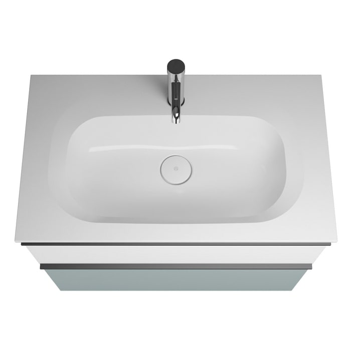 burgbad Fiumo Mineralguss-Waschtisch mit Unterschrank 82 cm, mit Griff G0200, oben mit Plissée-Struktur