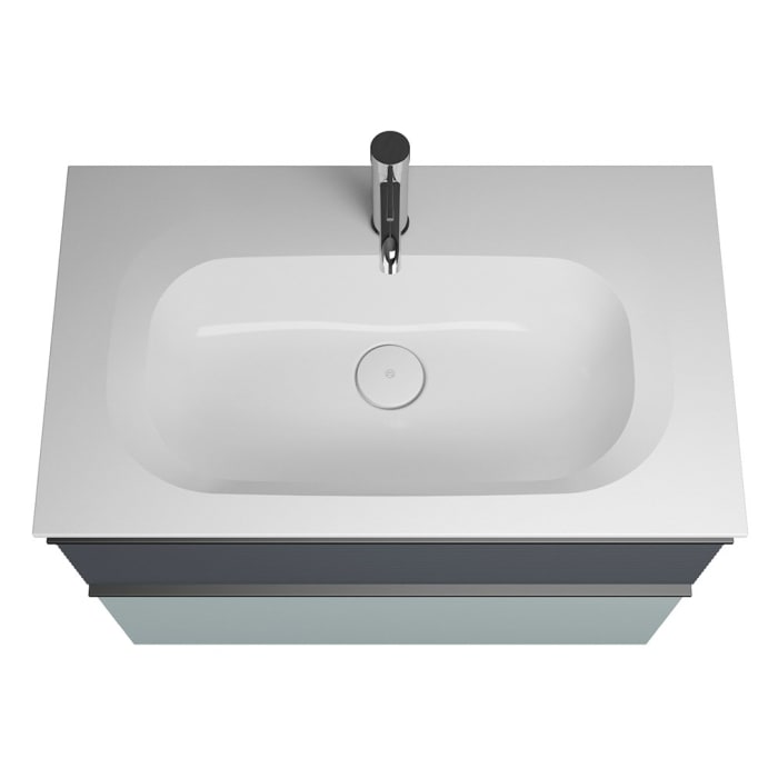 burgbad Fiumo Mineralguss-Waschtisch mit Unterschrank 82 cm, mit Griff G0200, oben mit Plissée-Struktur