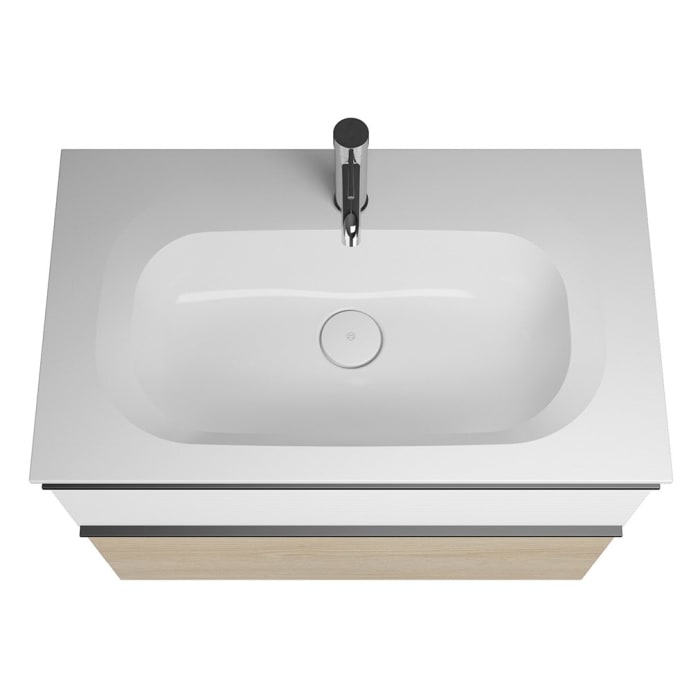 burgbad Fiumo Mineralguss-Waschtisch mit Unterschrank 82 cm, mit Griff G0200, oben mit Plissée-Struktur