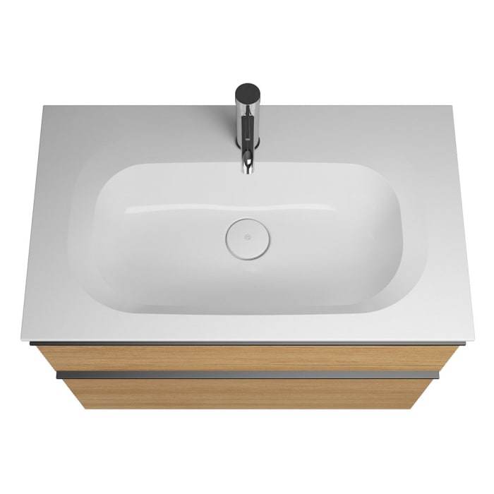 burgbad Fiumo Mineralguss-Waschtisch mit Unterschrank 82 cm, mit Griff G0200, oben mit Plissée-Struktur