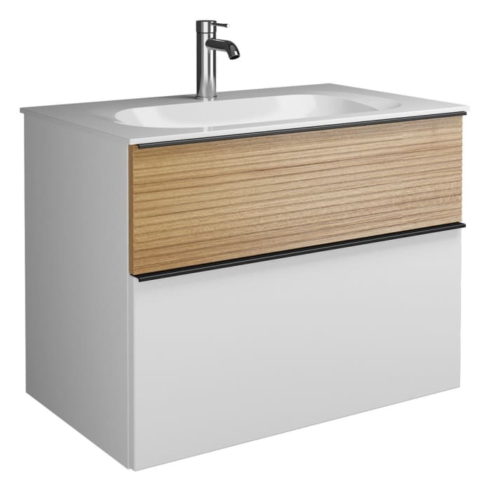 burgbad Fiumo Mineralguss-Waschtisch mit Unterschrank 82 cm, mit Griff G0200, oben mit Plissée-Struktur