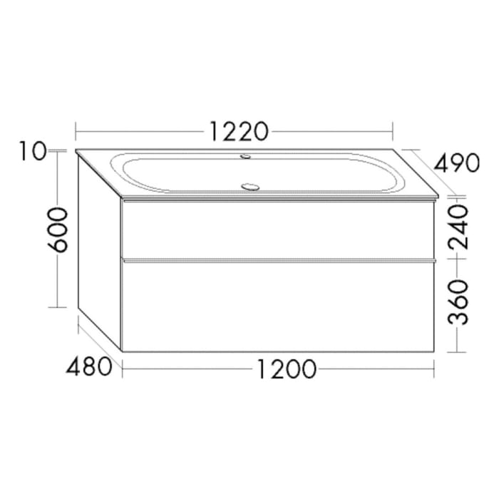 burgbad Fiumo Mineralguss-Waschtisch mit Unterschrank 122 cm, mit 1 Hahnloch, mit Griff G0146