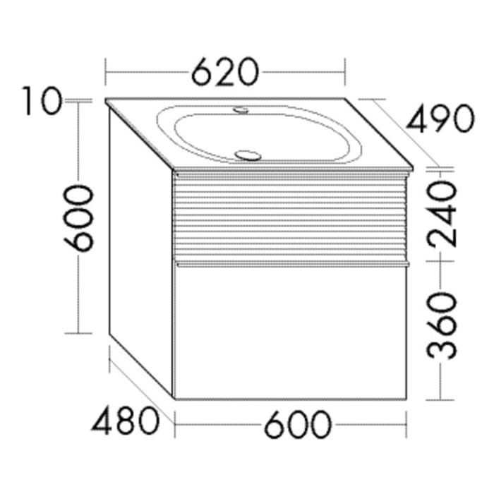 burgbad Fiumo Mineralguss-Waschtisch mit Unterschrank 62 cm, mit Griff G0146, oben mit Plissée-Struktur