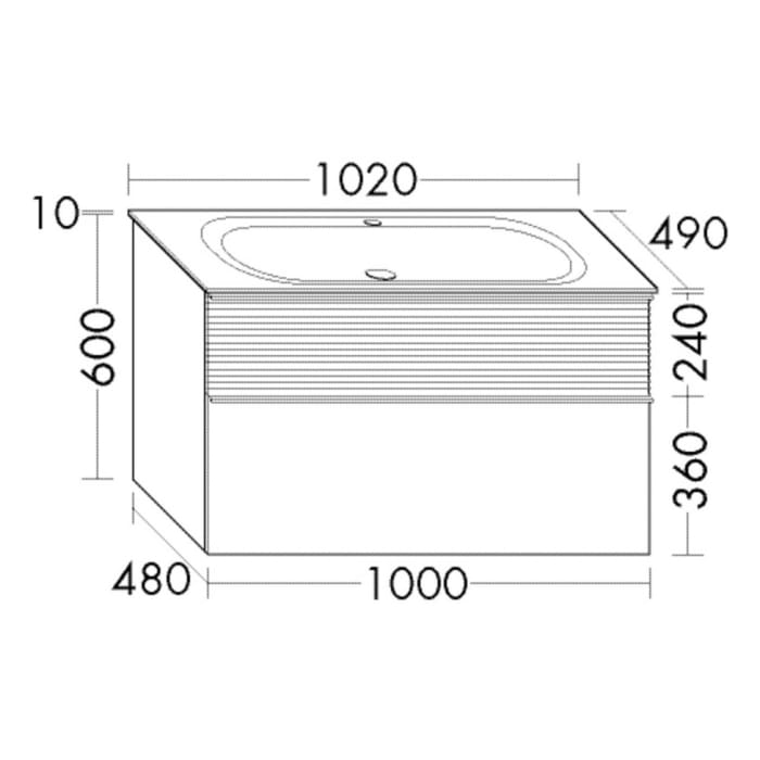 burgbad Fiumo Mineralguss-Waschtisch mit Unterschrank 102 cm, mit Griff G0146, oben mit Plissée-Struktur