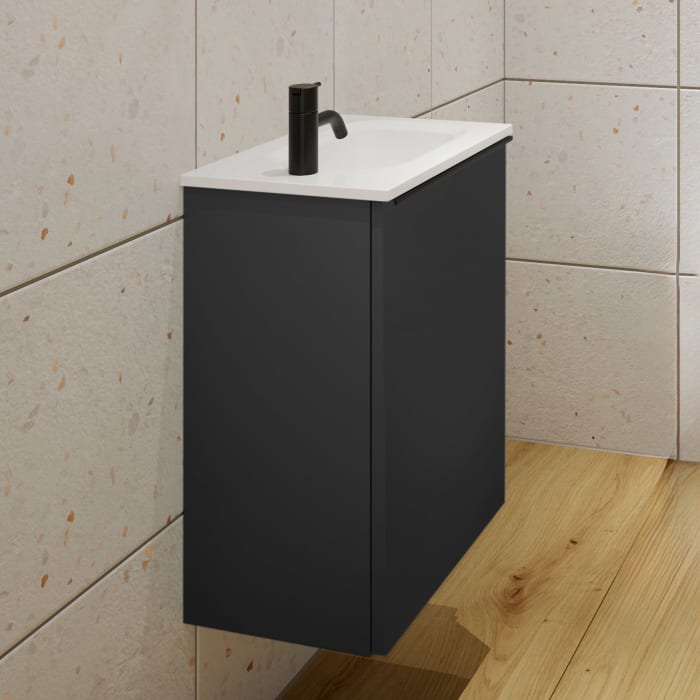 burgbad Fiumo Mineralguss-Waschtisch mit Unterschrank 47 cm, mit 1 Tür, Anschlag rechts, mit Griff G0200