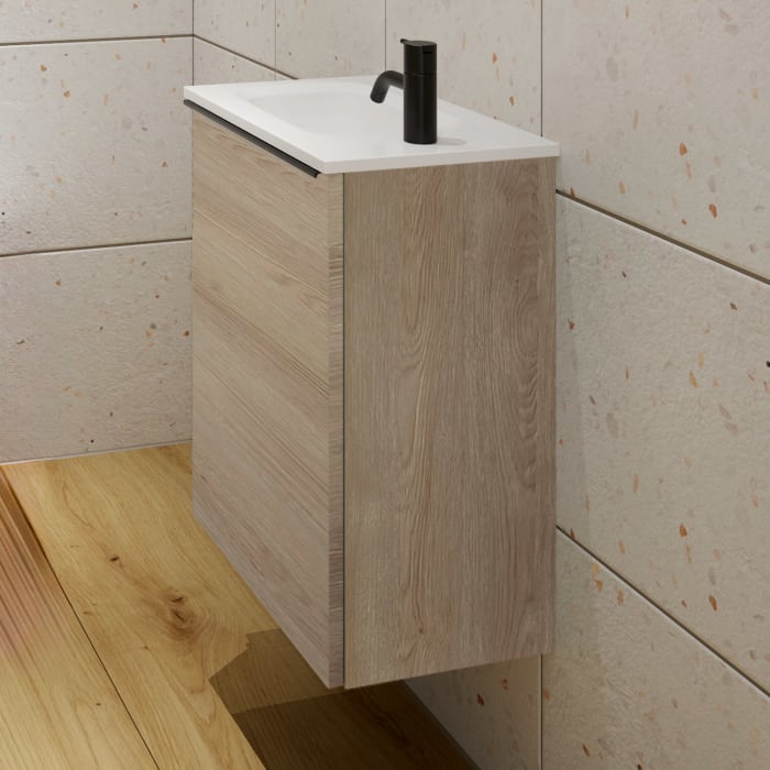 burgbad Fiumo Mineralguss-Waschtisch mit Unterschrank 47 cm, mit 1 Tür, Anschlag links, mit Griff G0200