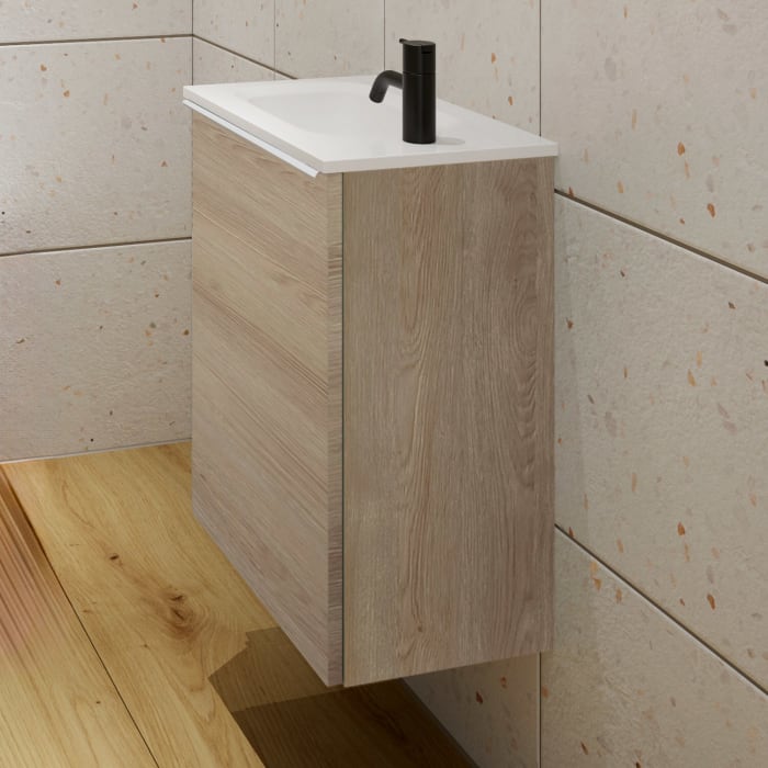 burgbad Fiumo Mineralguss-Waschtisch mit Unterschrank 47 cm, mit 1 Tür, Anschlag links, mit Griff G0223