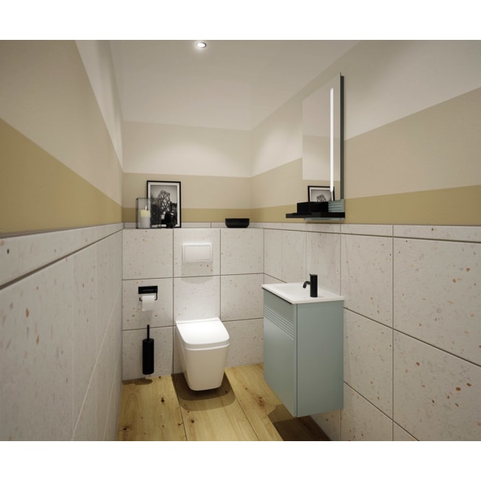 burgbad Fiumo Mineralguss-Waschtisch mit Unterschrank 47 cm, mit 1 Tür mit mit Plissée-Struktur Anschlag links, mit Griff G0200