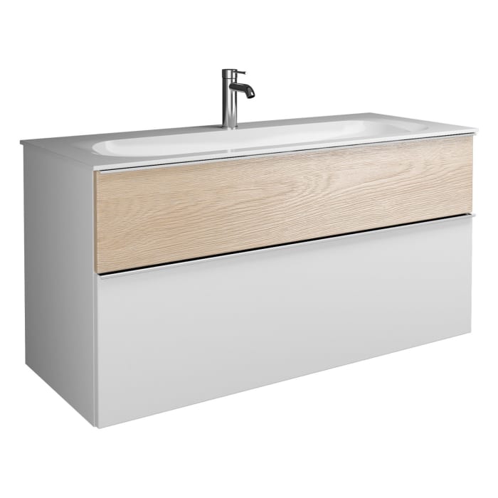 burgbad Fiumo Mineralguss-Waschtisch mit Unterschrank 122 cm, mit 1 Hahnloch, mit Griff G0146