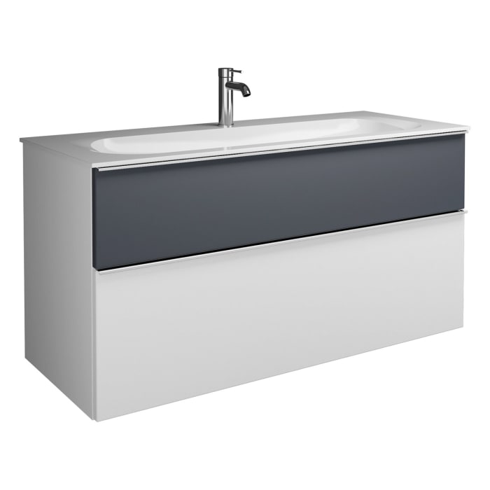 burgbad Fiumo Mineralguss-Waschtisch mit Unterschrank 122 cm, mit 1 Hahnloch, mit Griff G0146