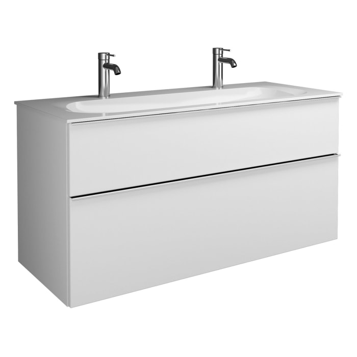 burgbad Fiumo Mineralguss-Waschtisch mit Unterschrank 122 cm, mit 2 Hahnlöcher, mit Griff G0146