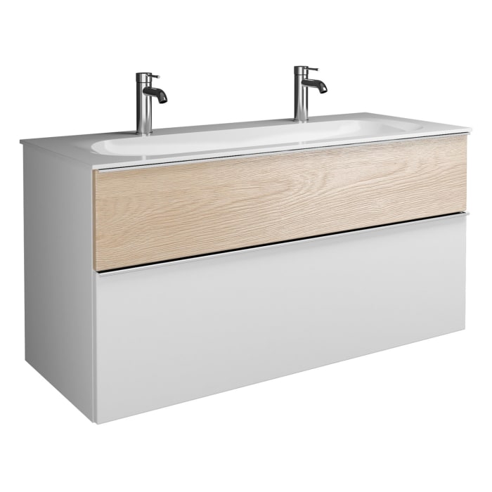 burgbad Fiumo Mineralguss-Waschtisch mit Unterschrank 122 cm, mit 2 Hahnlöcher, mit Griff G0146