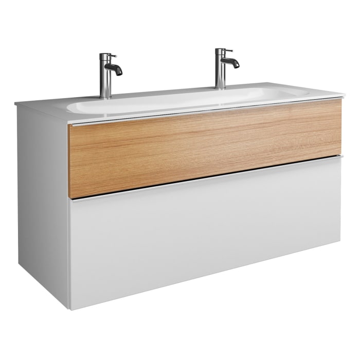 burgbad Fiumo Mineralguss-Waschtisch mit Unterschrank 122 cm, mit 2 Hahnlöcher, mit Griff G0146