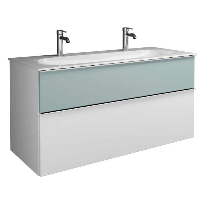 burgbad Fiumo Mineralguss-Waschtisch mit Unterschrank 122 cm, mit 2 Hahnlöcher, mit Griff G0146