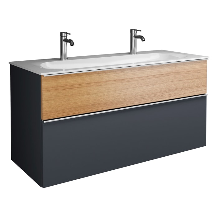 burgbad Fiumo Mineralguss-Waschtisch mit Unterschrank 122 cm, mit 2 Hahnlöcher, mit Griff G0146