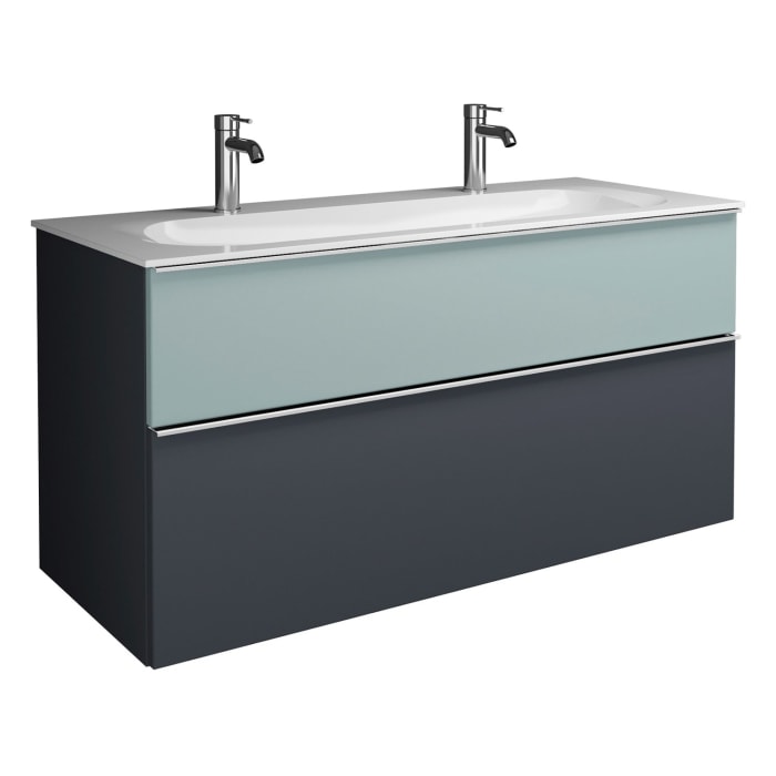 burgbad Fiumo Mineralguss-Waschtisch mit Unterschrank 122 cm, mit 2 Hahnlöcher, mit Griff G0146