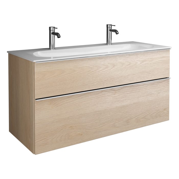 burgbad Fiumo Mineralguss-Waschtisch mit Unterschrank 122 cm, mit 2 Hahnlöcher, mit Griff G0146