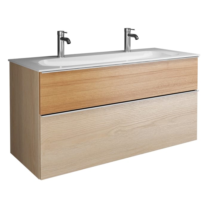 burgbad Fiumo Mineralguss-Waschtisch mit Unterschrank 122 cm, mit 2 Hahnlöcher, mit Griff G0146