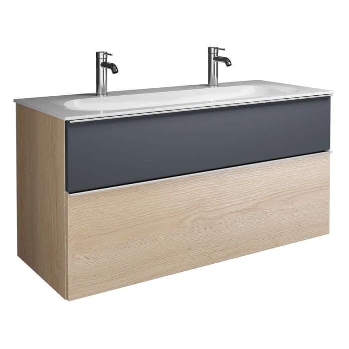 burgbad Fiumo Mineralguss-Waschtisch mit Unterschrank 122 cm, mit 2 Hahnlöcher, mit Griff G0146