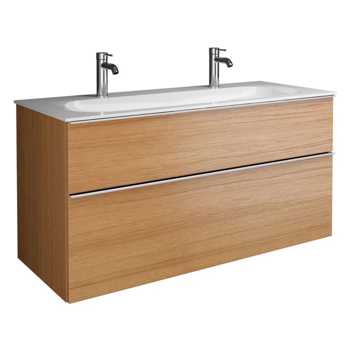 burgbad Fiumo Mineralguss-Waschtisch mit Unterschrank 122 cm, mit 2 Hahnlöcher, mit Griff G0146