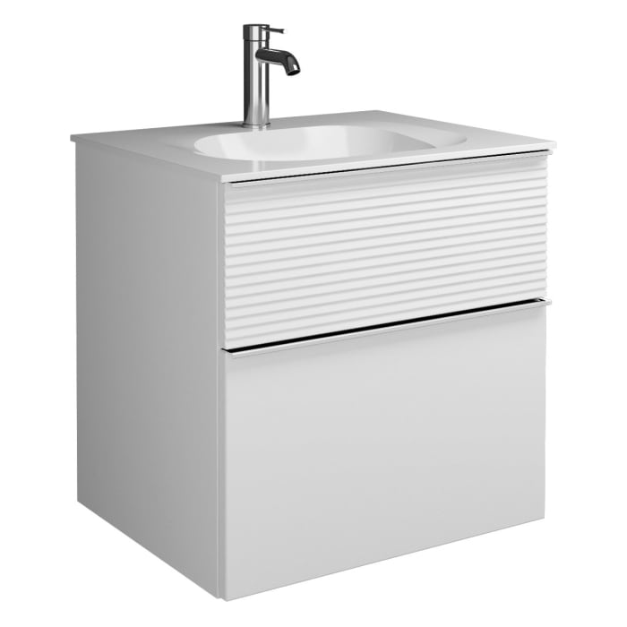 burgbad Fiumo Mineralguss-Waschtisch mit Unterschrank 62 cm, mit Griff G0146, oben mit Plissée-Struktur