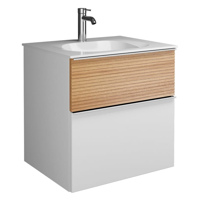 burgbad Fiumo Mineralguss-Waschtisch mit Unterschrank 62 cm, mit Griff G0146, oben mit Plissée-Struktur