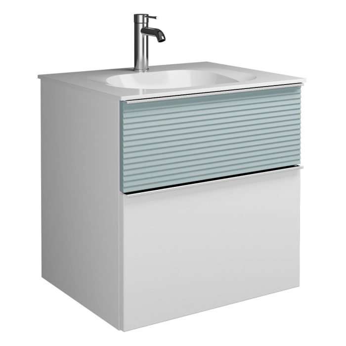 burgbad Fiumo Mineralguss-Waschtisch mit Unterschrank 62 cm, mit Griff G0146, oben mit Plissée-Struktur