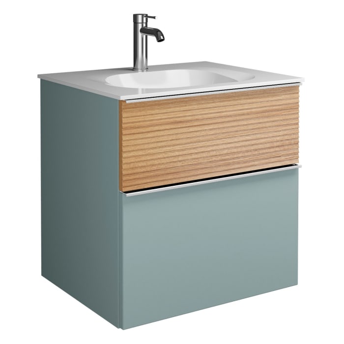 burgbad Fiumo Mineralguss-Waschtisch mit Unterschrank 62 cm, mit Griff G0146, oben mit Plissée-Struktur