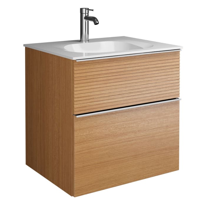 burgbad Fiumo Mineralguss-Waschtisch mit Unterschrank 62 cm, mit Griff G0146, oben mit Plissée-Struktur