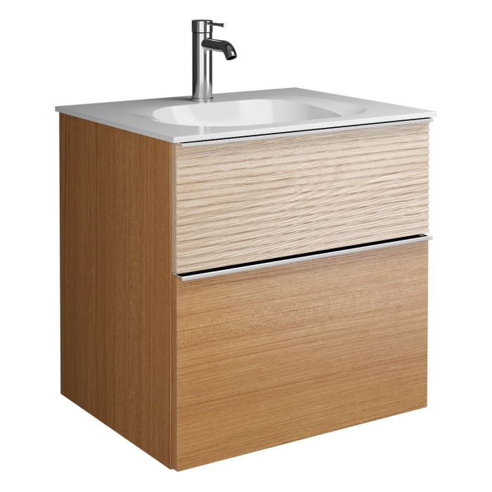 burgbad Fiumo Mineralguss-Waschtisch mit Unterschrank 62 cm, mit Griff G0146, oben mit Plissée-Struktur