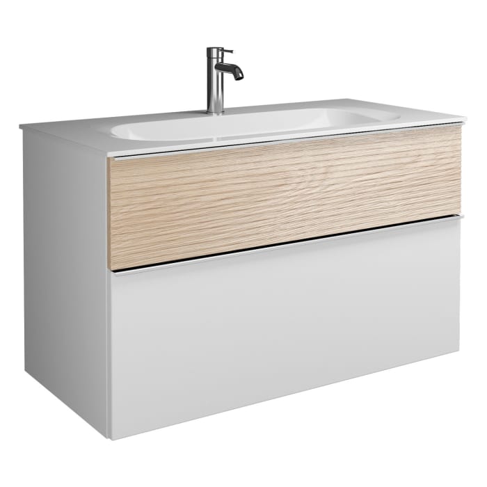 burgbad Fiumo Mineralguss-Waschtisch mit Unterschrank 102 cm, mit Griff G0146, oben mit Plissée-Struktur