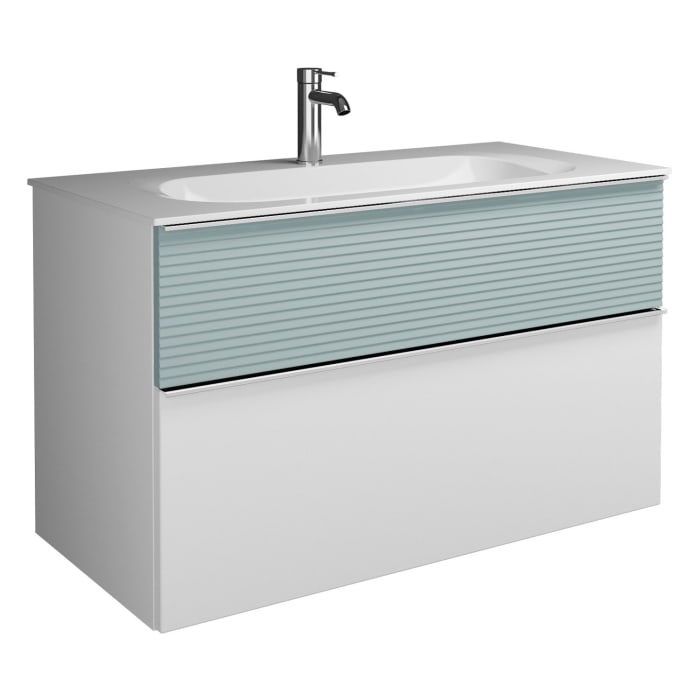 burgbad Fiumo Mineralguss-Waschtisch mit Unterschrank 102 cm, mit Griff G0146, oben mit Plissée-Struktur