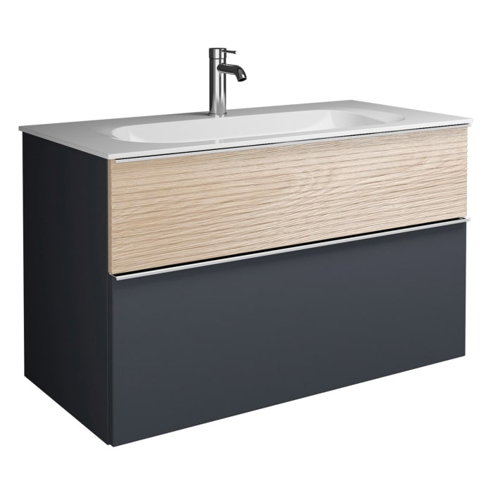 burgbad Fiumo Mineralguss-Waschtisch mit Unterschrank 102 cm, mit Griff G0146, oben mit Plissée-Struktur