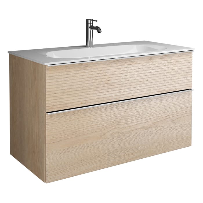 burgbad Fiumo Mineralguss-Waschtisch mit Unterschrank 102 cm, mit Griff G0146, oben mit Plissée-Struktur